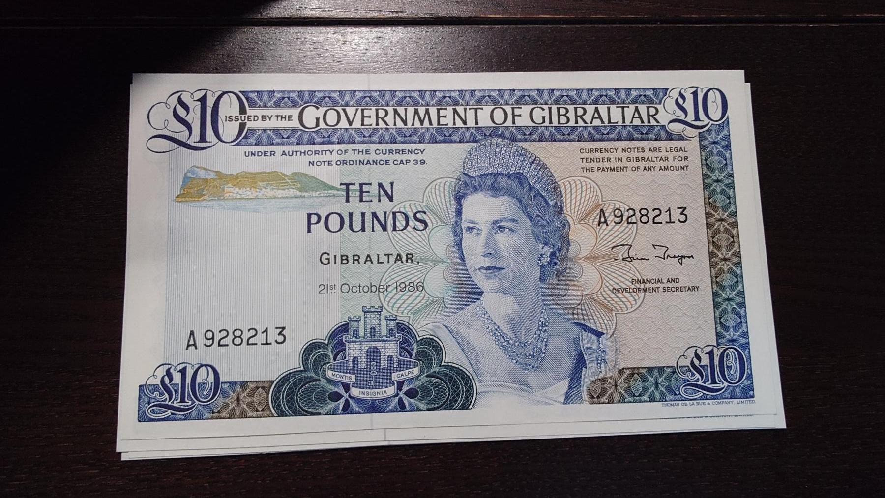 世界钱币～微拍第245期暨2026年第26期  新货卖剩品种部分上架提供选购【有看中的就一开始就出价，别为了晚付几天押金拖到最后，这里没出价的只要群里卖掉了就会撤】 1986年直布罗陀10镑 全新绝品无47尾号213