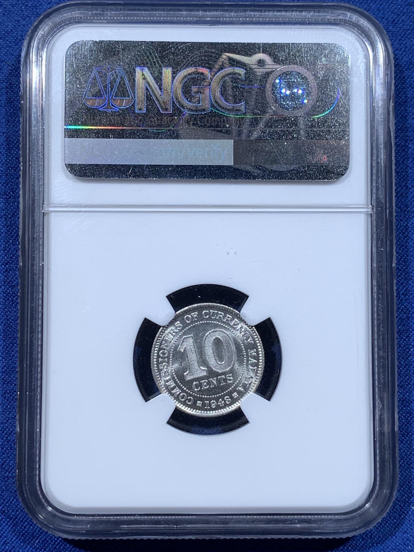 《竞宝斋》第481场 周日，周一 2场连拍 （全场包邮）20级店铺 欢迎送拍 两枚一组 NGC MS63 马来亚1943年乔治六世5分+10分银币