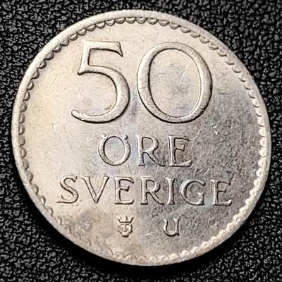 泉币菌-第228场-三月三 上巳节专场 拍品多 请提前出价 古斯塔夫六世皇冠王冠 瑞典1969年50欧尔銅镍硬币22毫米4.8g