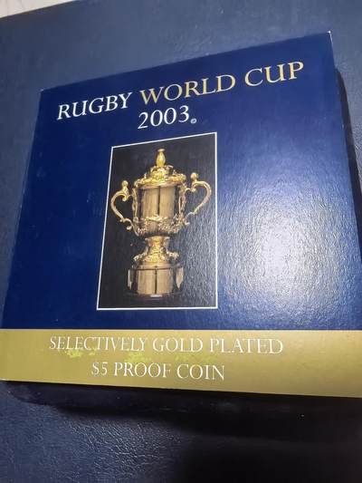 长老汇马年精选第十九场拍卖 澳大利亚2003年5元部分镀金精制银币 世界英式橄榄球比赛 1盎司999银 发行量：2万 盒证全