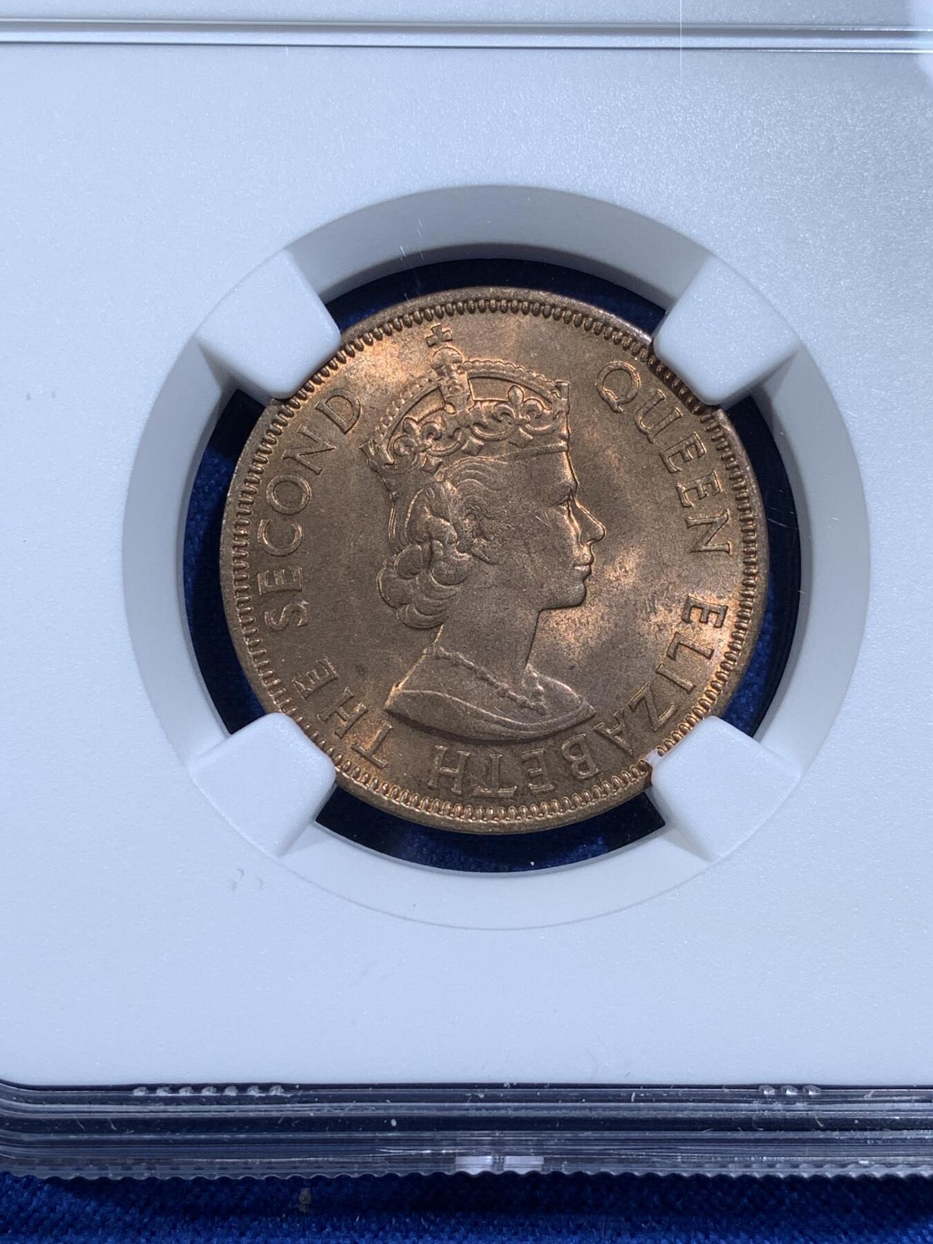 《竞宝斋》第481场 周日，周一 2场连拍 （全场包邮）20级店铺 欢迎送拍 NGC MS64RB 塞浦路斯1956年5米尔铜币 少见 十进制第一版 1956是特年 书价高