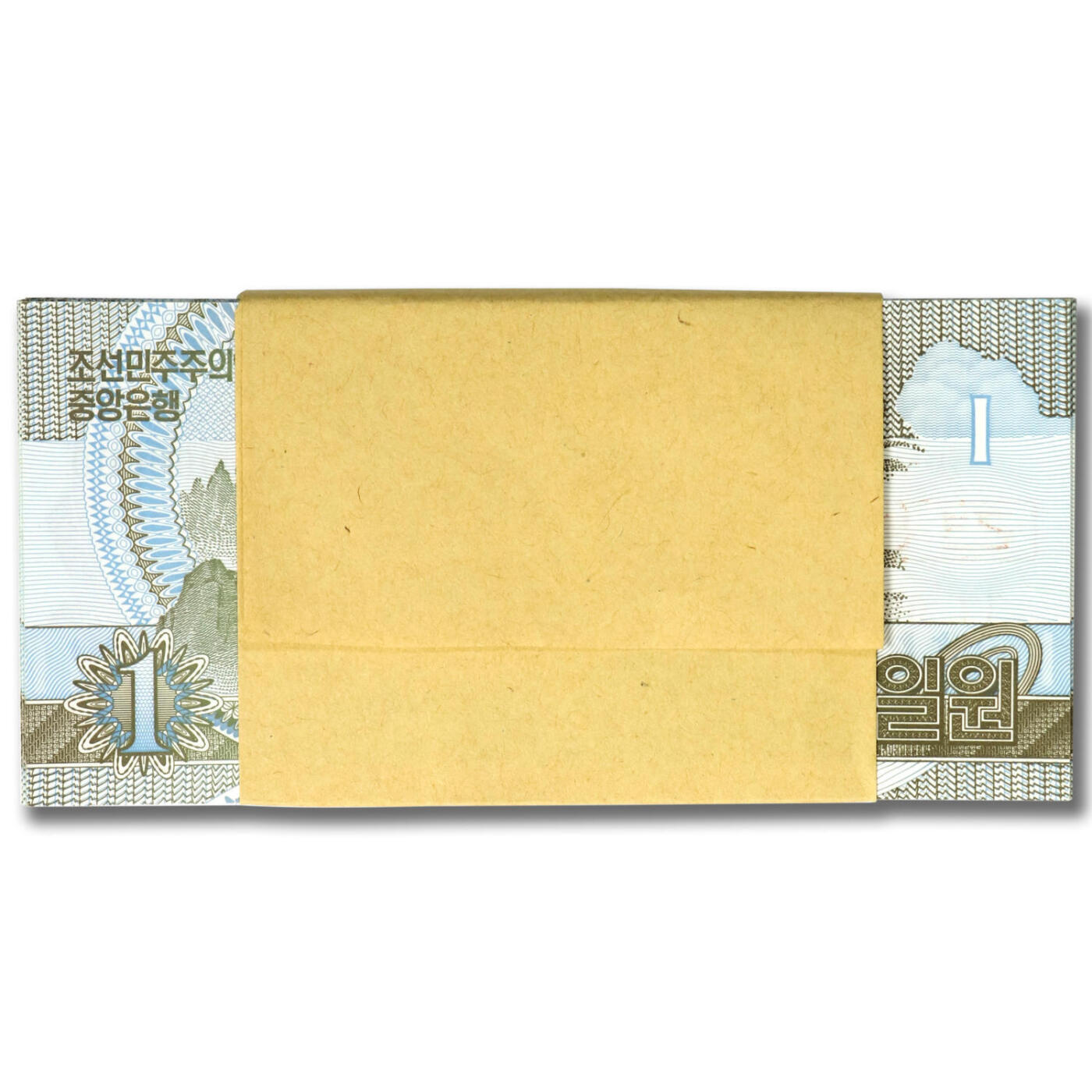 1992年朝鲜-第四版纸币1元小章版-票样整刀100张小章版-票样；整刀100张