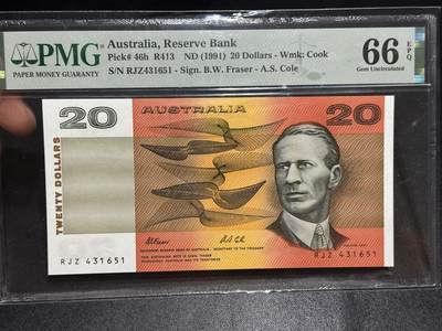 《外钞收藏家》第六百二十八期（精品百拍场）（长期征集拍品、欢迎藏友们联系合作） - 1991年澳大利亚纸币版20元 PMG66