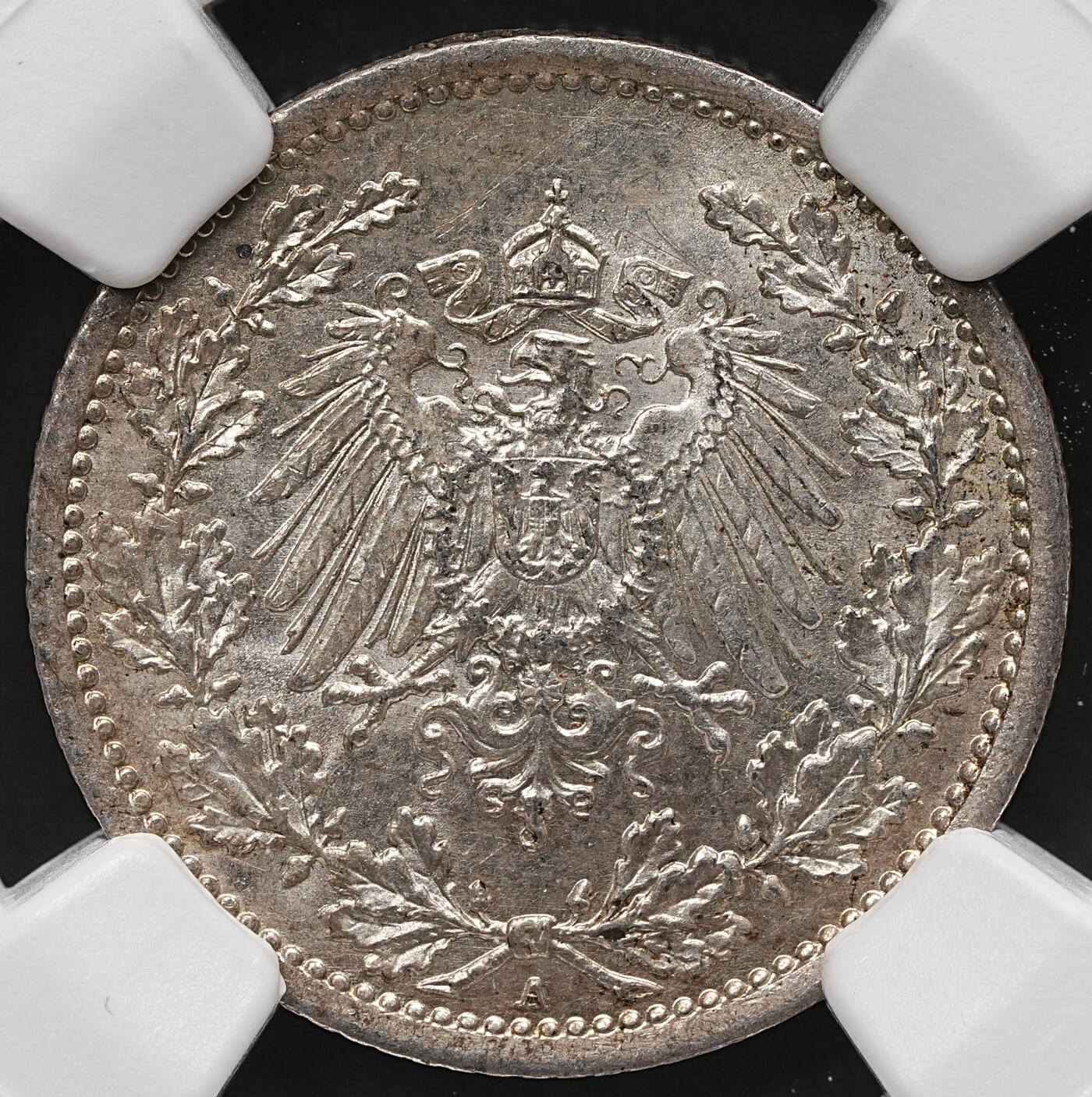 修遠堂世界钱币第112期 NGC MS63 1916年德国1/2马克银币 A厂铭