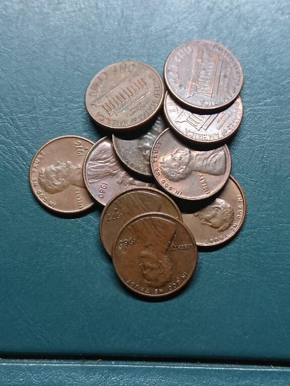 松南世界钱币——260420 美国六七十年代1分红铜铜币10枚约1盎司重1