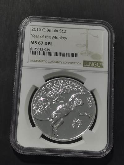天下钱庄专场欢迎参拍 - NGC MS67英国生肖猴1盎司银币