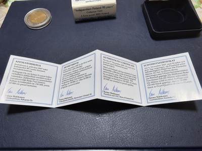 长老汇马年精选第十九场拍卖 芬兰2007年5欧双金属精制纪念币 芬兰独立90周年 发行量：2万 盒证全