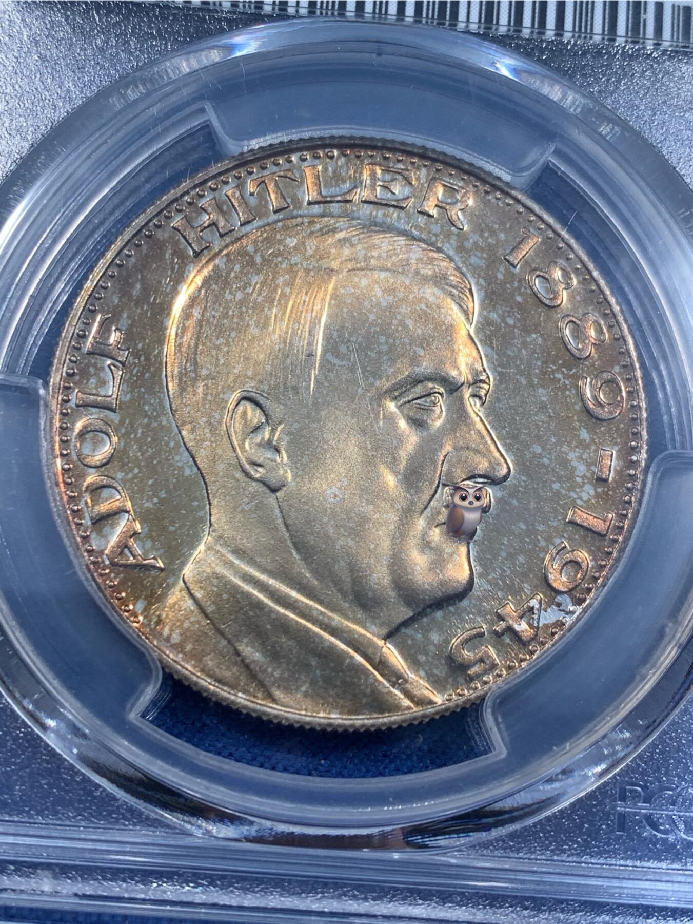 《竞宝斋》第481场 周日，周一 2场连拍 （全场包邮）20级店铺 欢迎送拍 PCGS SP66 德国元首1989年镀银纪念章 五彩非常漂亮