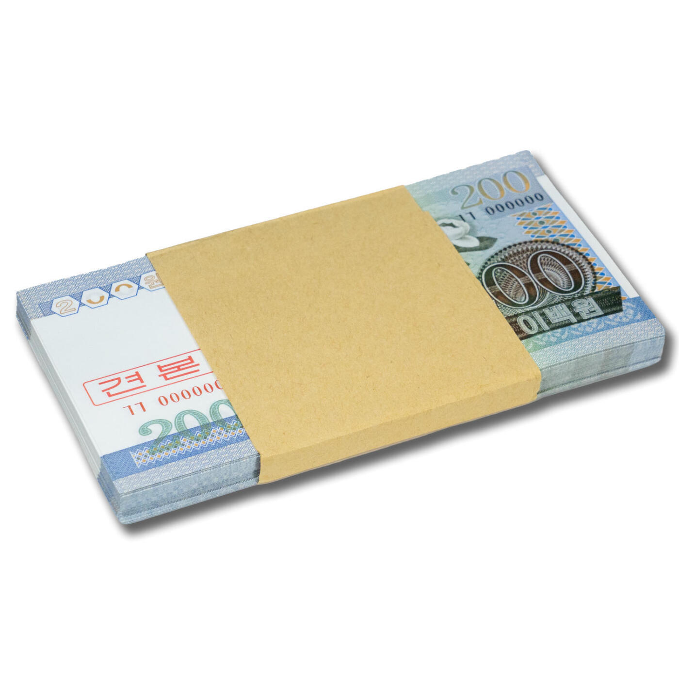2005年朝鲜-第四版纸币200元小章版-票样整刀100张小章版全零票样，整刀100张