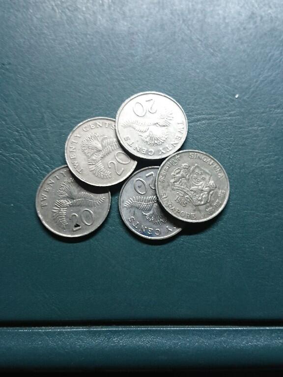 松南世界钱币——260420 新加坡20分高盾徽版本镍币5枚合计1元