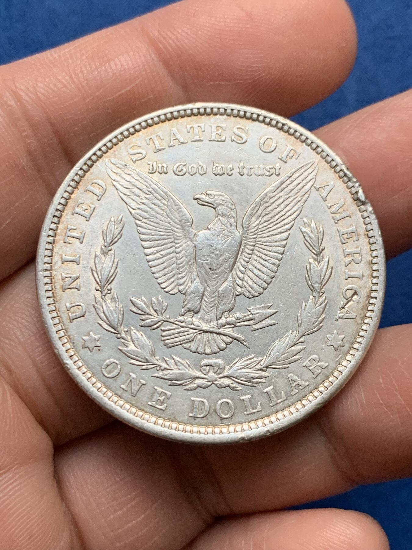 《竞宝斋》第481场 周日，周一 2场连拍 （全场包邮）20级店铺 欢迎送拍 美国1921年摩根1美元银币 边有磕 细节见图