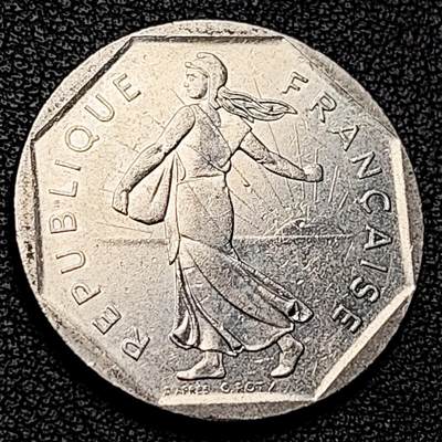 泉币菌-第228场-三月三 上巳节专场 拍品多 请提前出价 法国早期（1980年）2法郎镍币 26mm 播种女神 入欧前 末版 绝版币