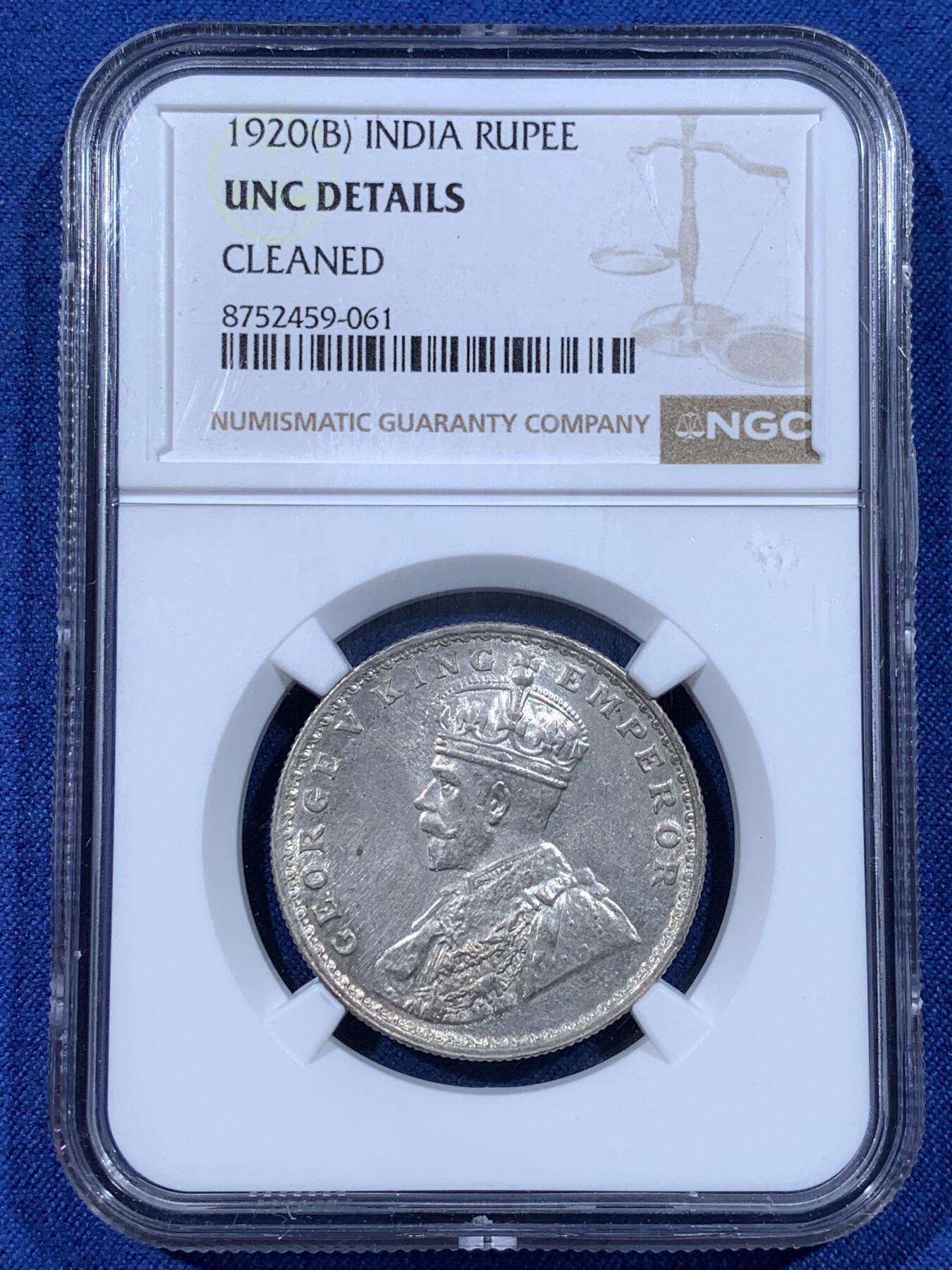 《竞宝斋》第481场 周日，周一 2场连拍 （全场包邮）20级店铺 欢迎送拍 NGC UNC 英属印度1920年1卢比银币，光度底板都不错，11.66g，917银