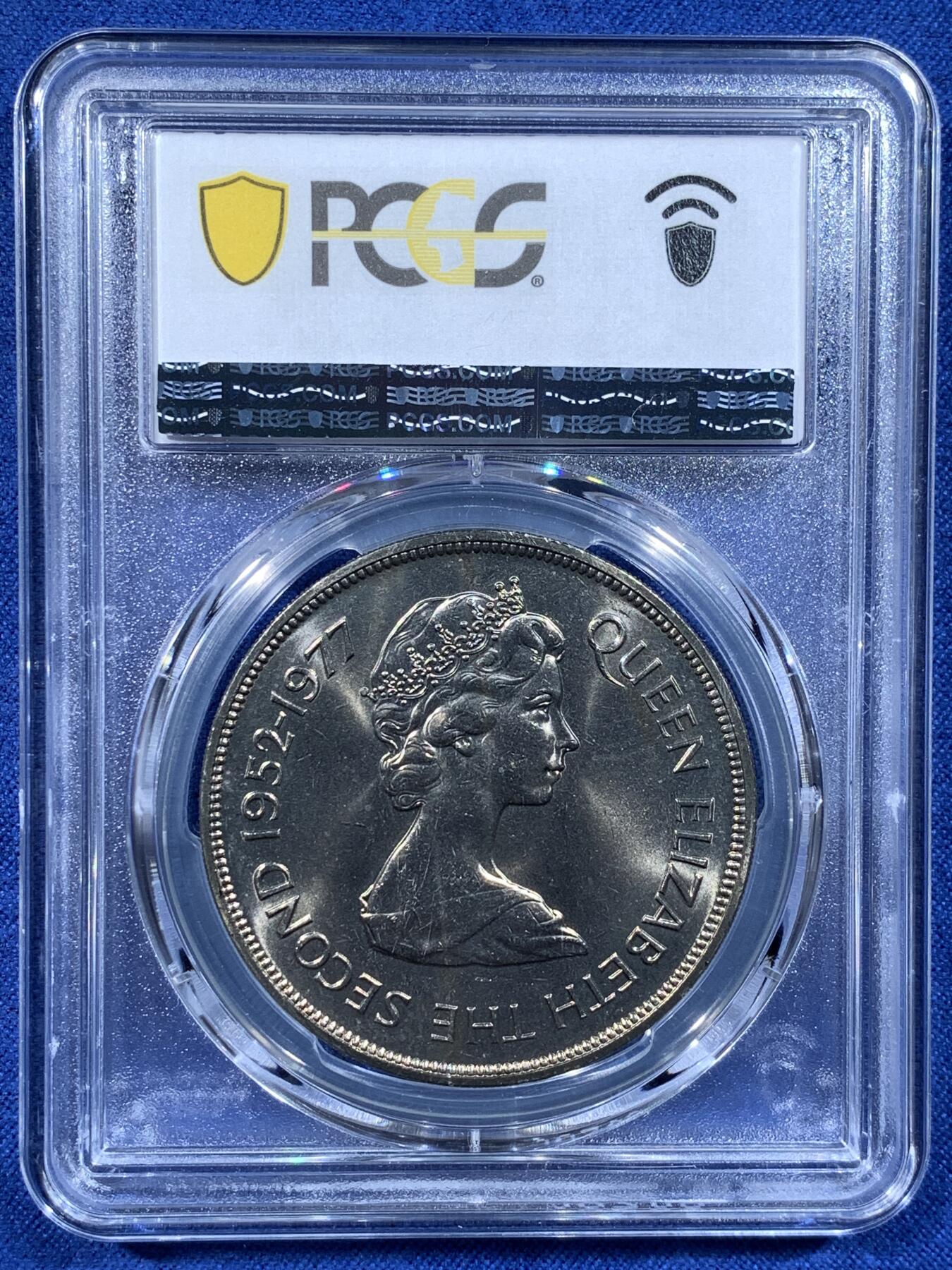 《竞宝斋》第481场 周日，周一 2场连拍 （全场包邮）20级店铺 欢迎送拍 PCGS MS65 根西岛1977伊丽莎白女王二世登基25周年25便士纪念币