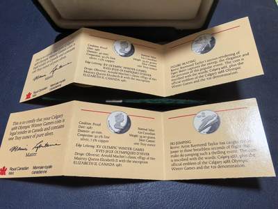 长老汇马年精选第十九场拍卖 加拿大1987年20元2枚精制银币套 卡尔加里冬奥会-花样滑冰和滑雪 2X34.107克925银 盒证全