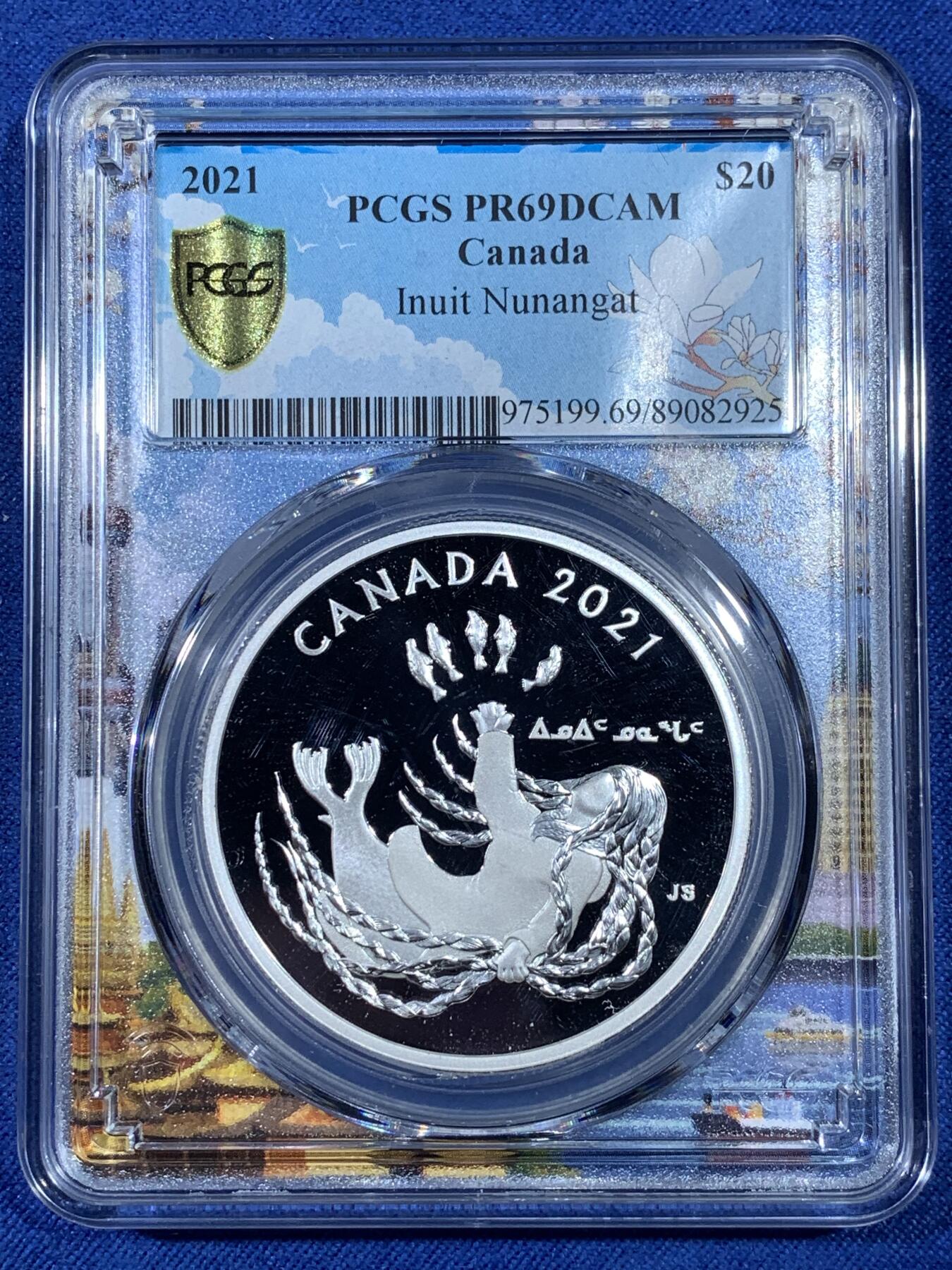 《竞宝斋》第481场 周日，周一 2场连拍 （全场包邮）20级店铺 欢迎送拍 PCGS PR69DCAM 加拿大2021年20元银币，因纽特神话塞德娜主题，海洋女神图案精制币，顶级分数，镜面极美，北美原住民文化收藏级品相