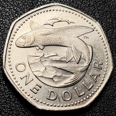 泉币菌-第228场-三月三 上巳节专场 拍品多 请提前出价 - 原光极美 飞鱼  巴巴多斯1圆 七边形銅镍币 1973年 25.5毫米 6.3克