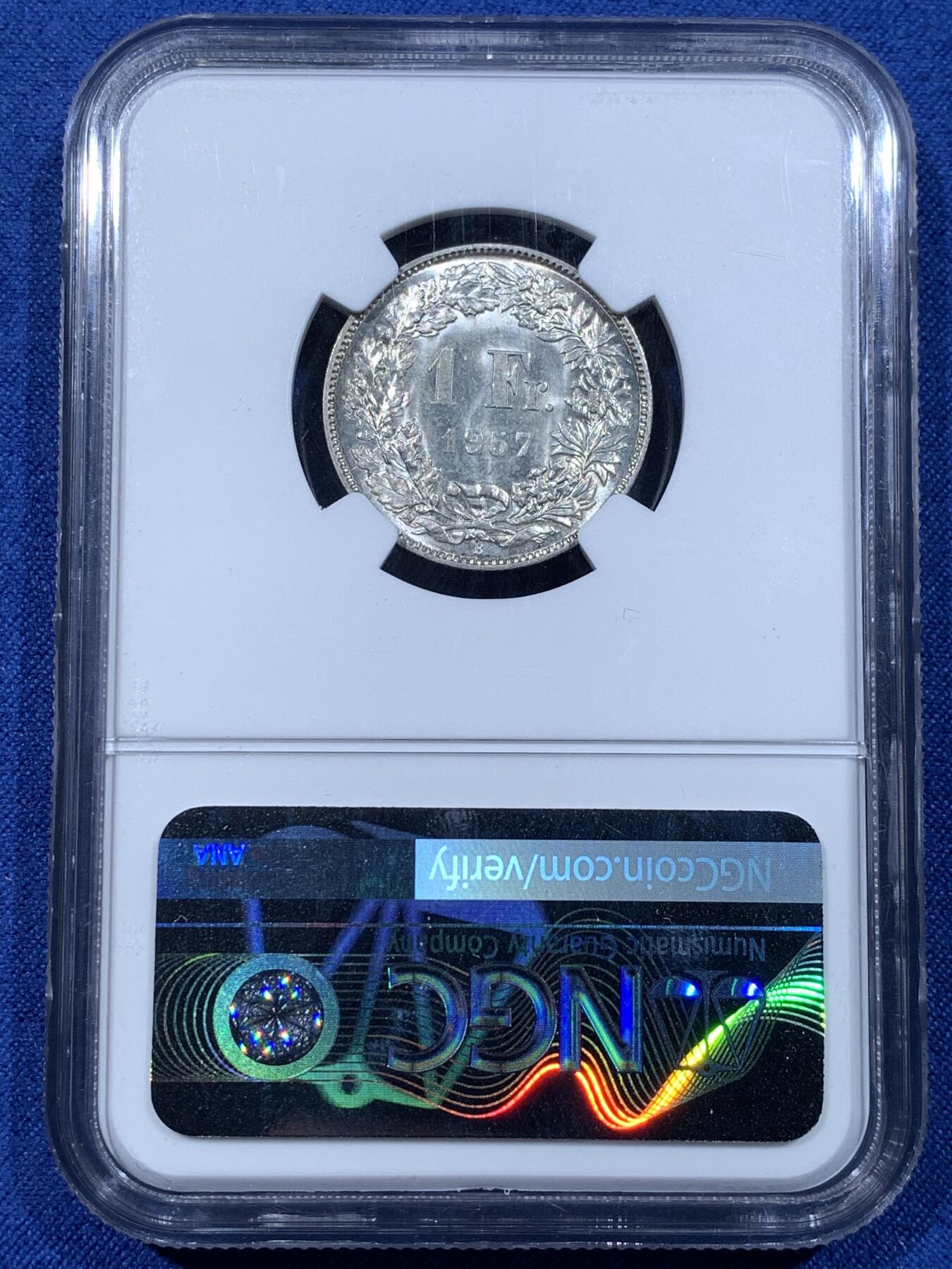 《竞宝斋》第481场 周日，周一 2场连拍 （全场包邮）20级店铺 欢迎送拍 两枚一组 NGC MS61/63 瑞士1950年/1957年女神1/2法郎、1法郎银币