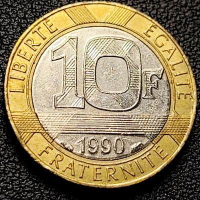 泉币菌-第228场-三月三 上巳节专场 拍品多 请提前出价 - 1990年 法国10法郎双色币 天使 小飞人 自由保护神 23mm 入欧前末版币 绝版币 