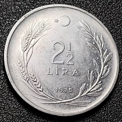 泉币菌-第228场-三月三 上巳节专场 拍品多 请提前出价 大币 土耳其 2.5里拉合金钢硬币 1975年 30.0毫米9.0克