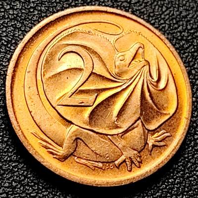 泉币菌-第228场-三月三 上巳节专场 拍品多 请提前出价 - 铜光极美 1984年 英属澳大利亚2分铜币 伞蜥蜴斗篷蜥 21.5mm