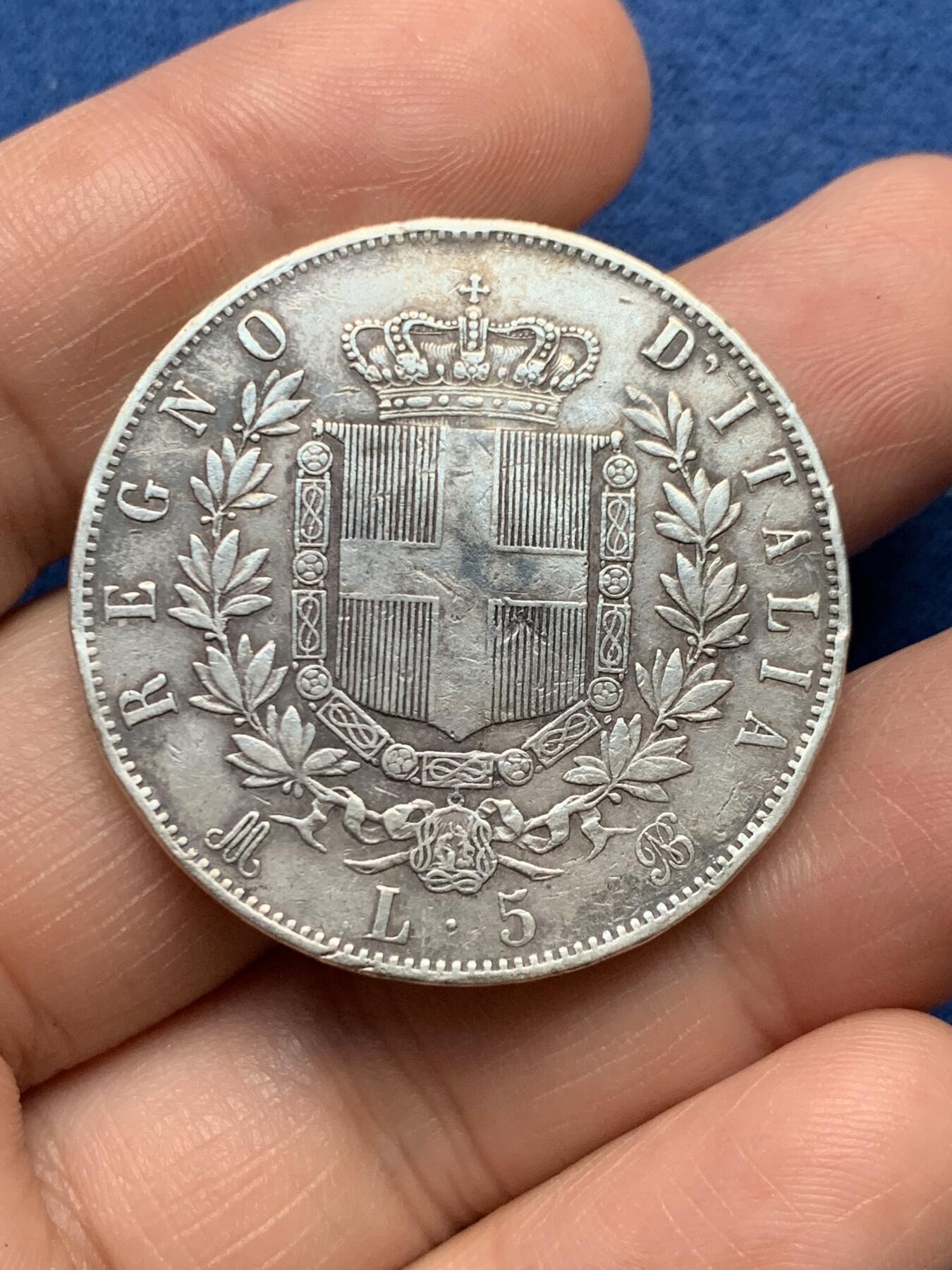 《竞宝斋》第481场 周日，周一 2场连拍 （全场包邮）20级店铺 欢迎送拍 意大利1869年维克托·伊曼纽尔二世5里拉银币 细节见图