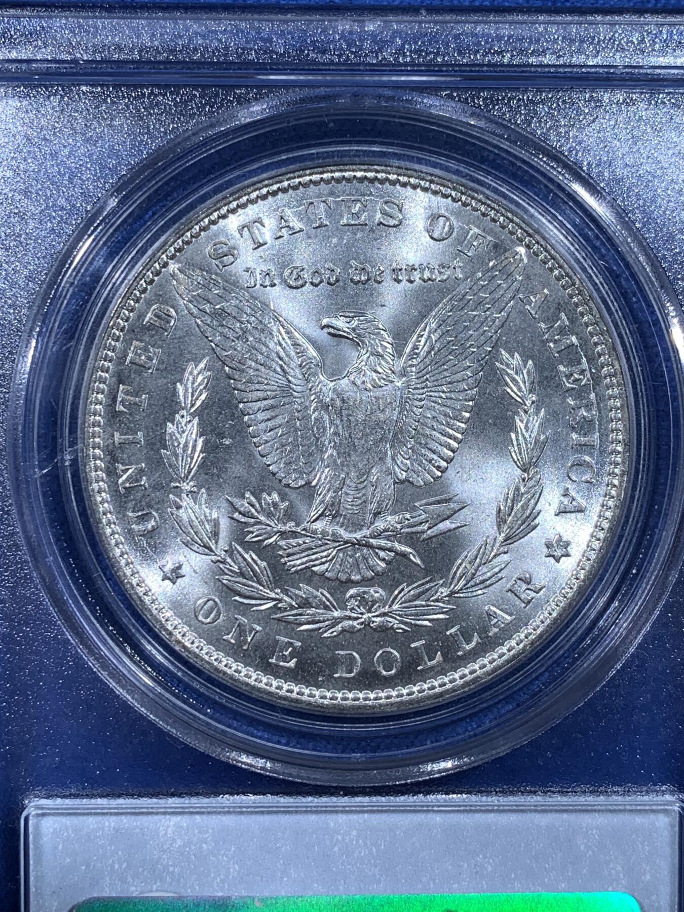 《竞宝斋》第481场 周日，周一 2场连拍 （全场包邮）20级店铺 欢迎送拍 PCGS MS64 美国1887年摩根1美元银币，老盒严评，好品十字光