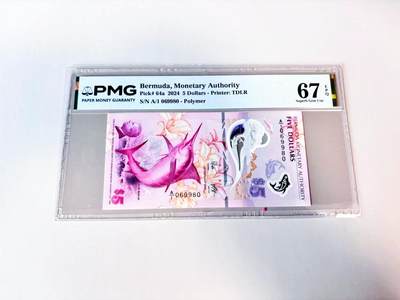 【Blue Auction】世界纸币精拍第811期——18级TOP拍卖/信誉/品质/专业/高效💫 【获奖钞 A/1首发冠 倒置号】百慕大2024年5元 PMG67EPQ 