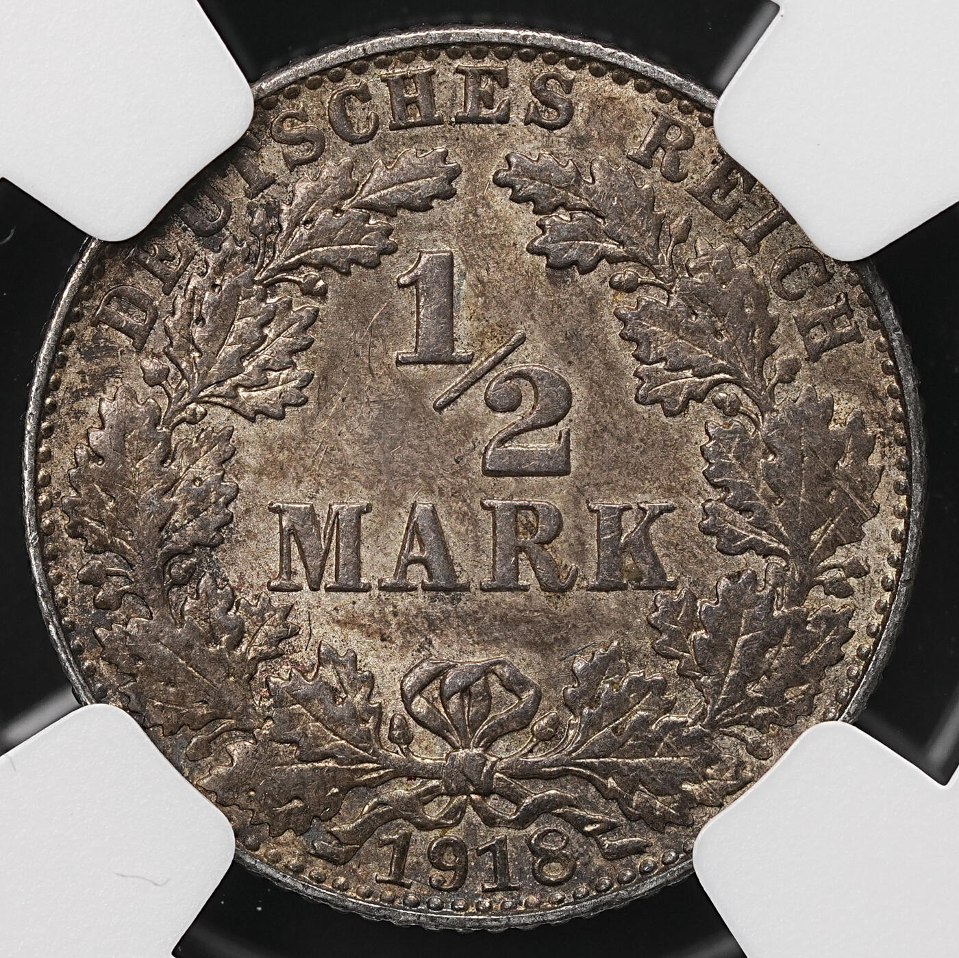 修遠堂世界钱币第112期 NGC MS62 1918年德国1/2马克银币 E厂铭