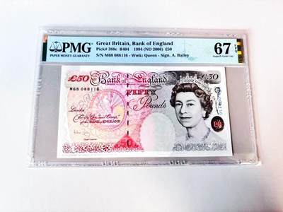 【Blue Auction】世界纸币精拍第811期——18级TOP拍卖/信誉/品质/专业/高效💫 【倒置号】英国 1994年50镑 PMG67EPQ 