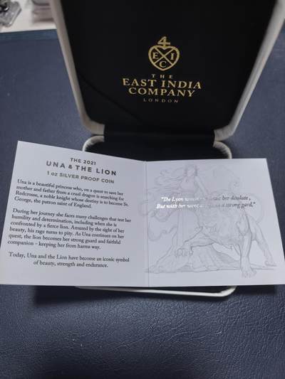 长老汇马年精选第十九场拍卖 圣赫勒拿岛（英国海外领地）2021年1镑精制银币 尤娜和狮子 1盎司999银 发行量：仅1千 东印度公司发行
