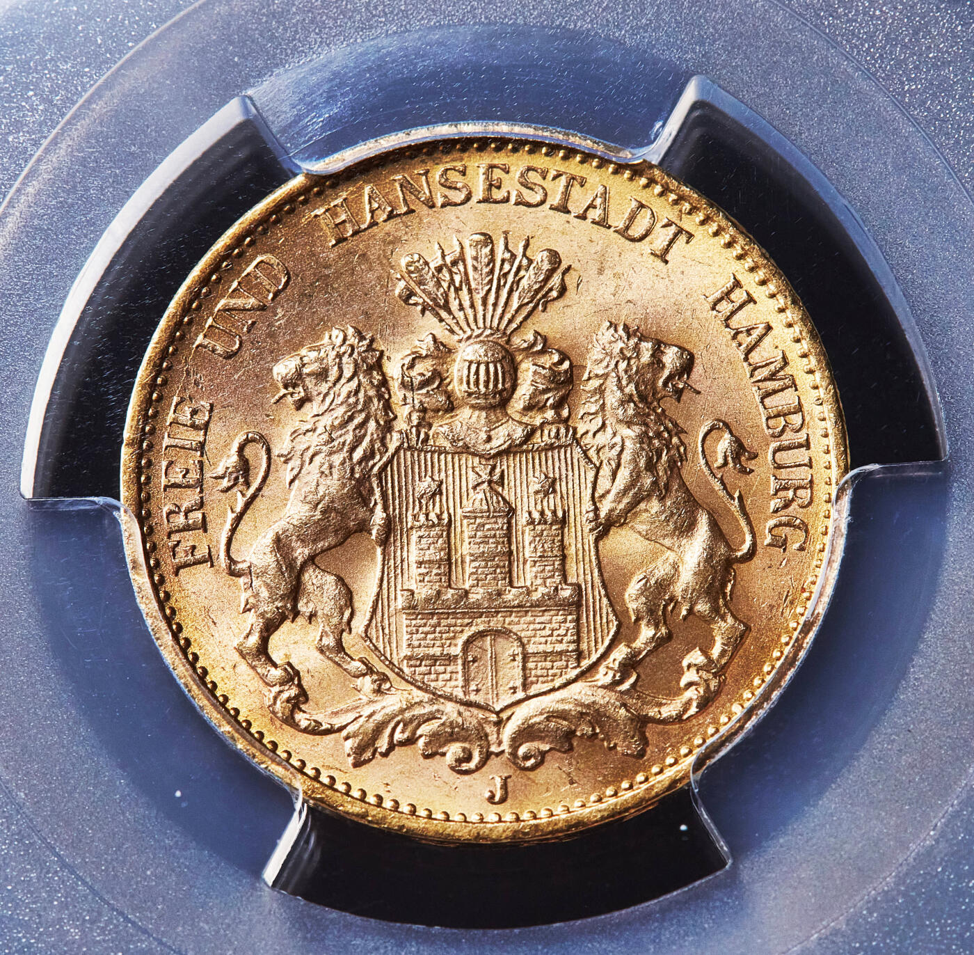 【俄甄集藏】满园春色-2026年(051)04-22星期三 晚 19:30 全场包邮 德国汉堡1913年J版20马克金币，PCGS MS65，转光顶级品相，重7.965克，900金，名誉品种