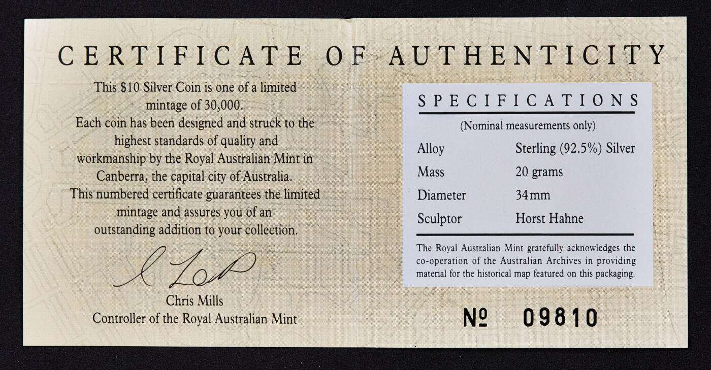 【俄甄集藏】满园春色-2026年(051)04-22星期三 晚 19:30 全场包邮 澳大利亚1993年行政区系列-首都领地10元精制银币，原盒证，重20克，925银，发行量21183枚