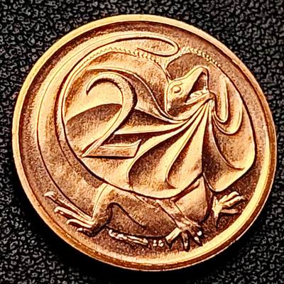 泉币菌-第228场-三月三 上巳节专场 拍品多 请提前出价 - 铜光极美 1987年 英属澳大利亚2分铜币 伞蜥蜴斗篷蜥 21.5mm
