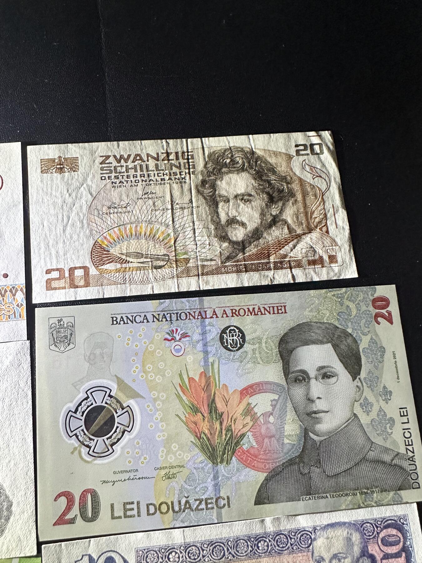 《外钞收藏家》第六百二十八期（精品百拍场）（长期征集拍品、欢迎藏友们联系合作） 卢森堡、奥地利、罗马尼亚、斐济等八张一起 有新有旧如图