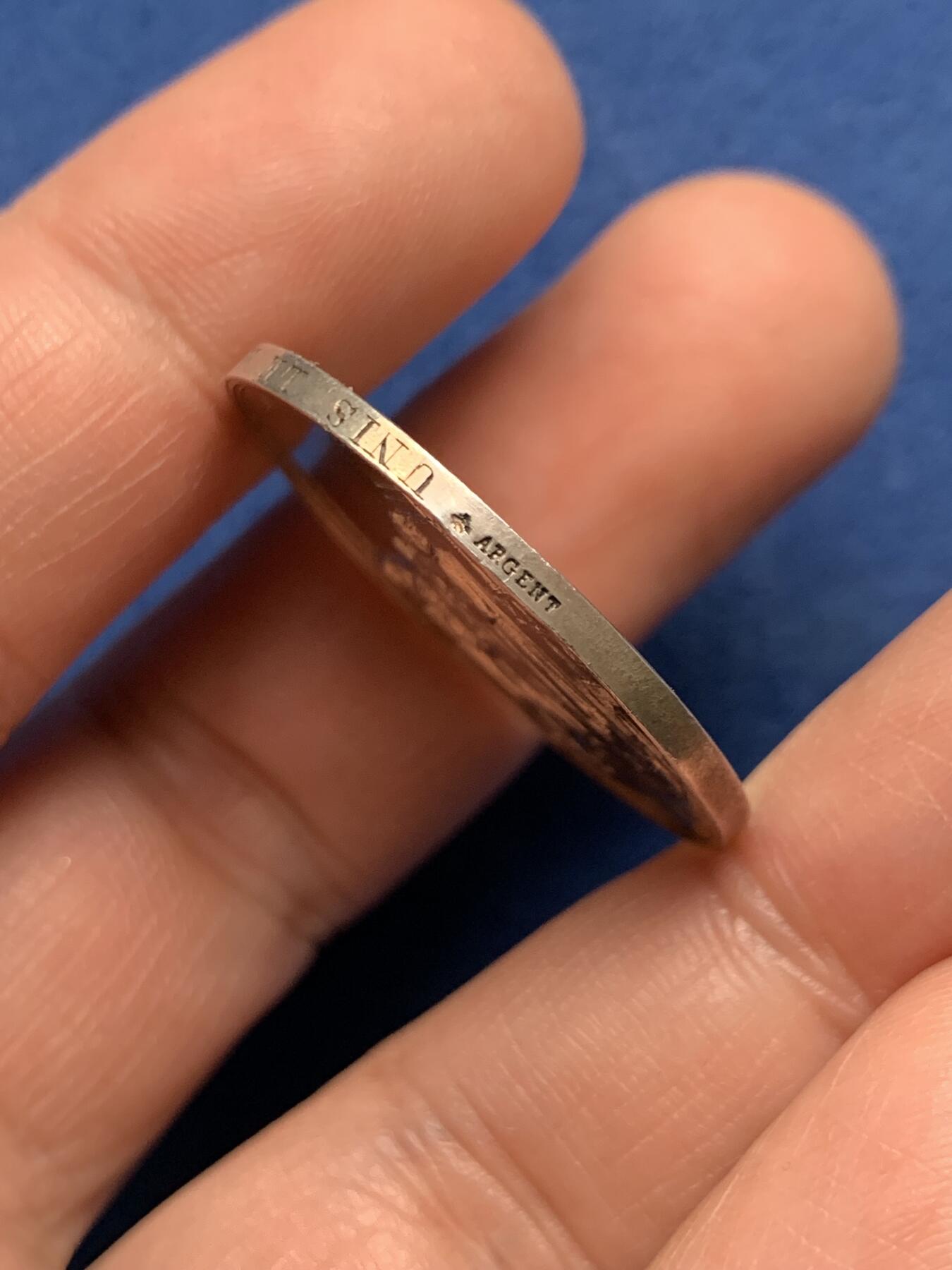 《竞宝斋》第481场 周日，周一 2场连拍 （全场包邮）20级店铺 欢迎送拍 法国1877年结婚纪念银章 30mm 12克 蜜蜂银标