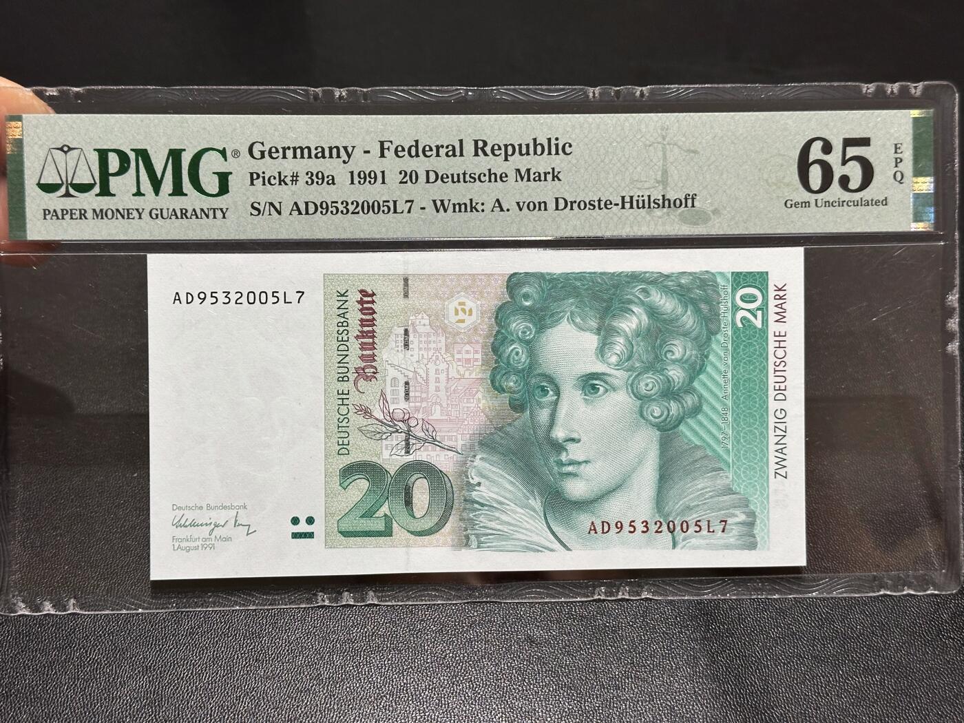 《外钞收藏家》第六百二十八期（精品百拍场）（长期征集拍品、欢迎藏友们联系合作） 1991年德国末版20马克 PMG65