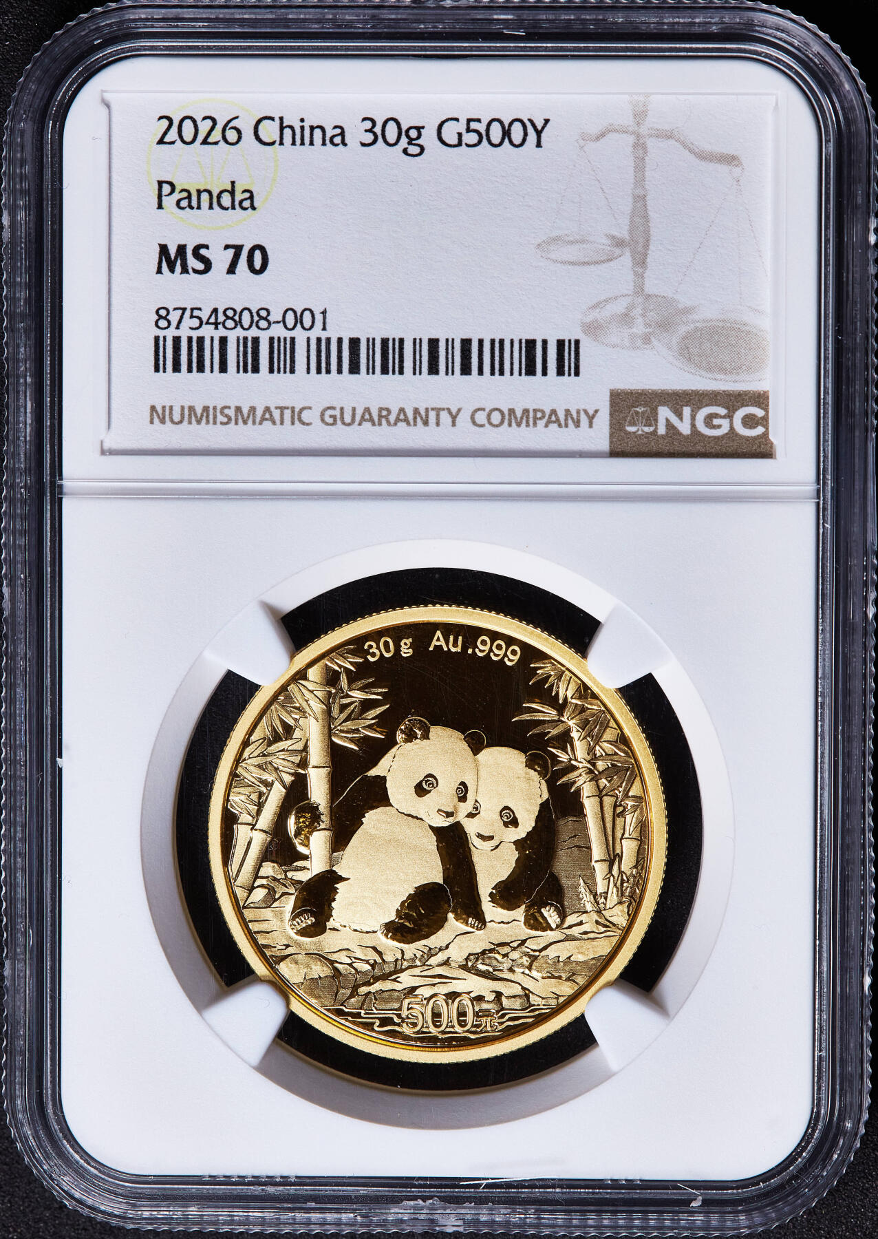 【俄甄集藏】满园春色-2026年(051)04-22星期三 晚 19:30 全场包邮 中国2026年熊猫500元投资大金币，NGC MS70，重30克，999金，满分难得