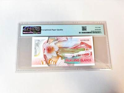 【Blue Auction】世界纸币精拍第811期——18级TOP拍卖/信誉/品质/专业/高效💫 【A冠千位小号无47】福克兰群岛 2025年5镑 PMG68EPQ 高分 