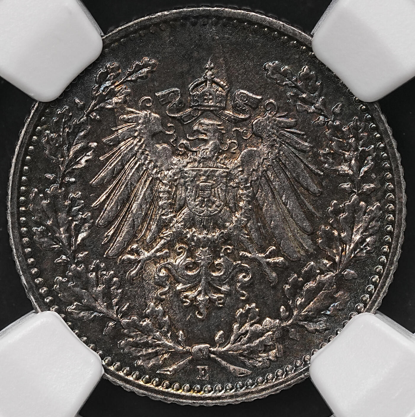 修遠堂世界钱币第112期 NGC MS64 1917年德国1/2马克银币 E厂铭