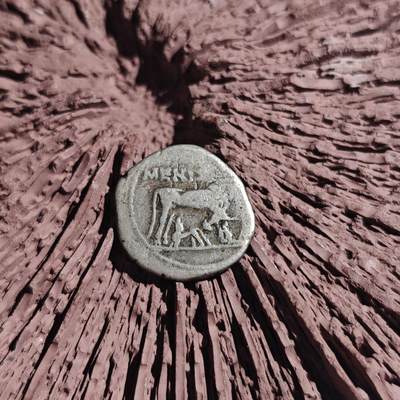 大象古币古希腊古罗马打制钱币专场第二季 - 公元前1世纪古希腊母牛舐犊哺乳小牛背神圣围栏半德拉克马银币