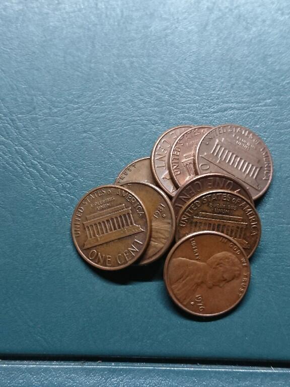 松南世界钱币——260420 美国六七十年代1分红铜铜币10枚约1盎司重2