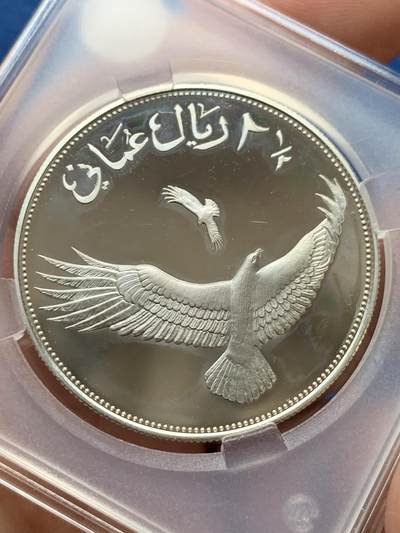 《竞宝斋》第481场 周日，周一 2场连拍 （全场包邮）20级店铺 欢迎送拍 - 阿曼1987年WWF-韦罗之鹰2.5里亚尔精制银币 ，重28克，925银，少见品种，打制细腻，意境优美