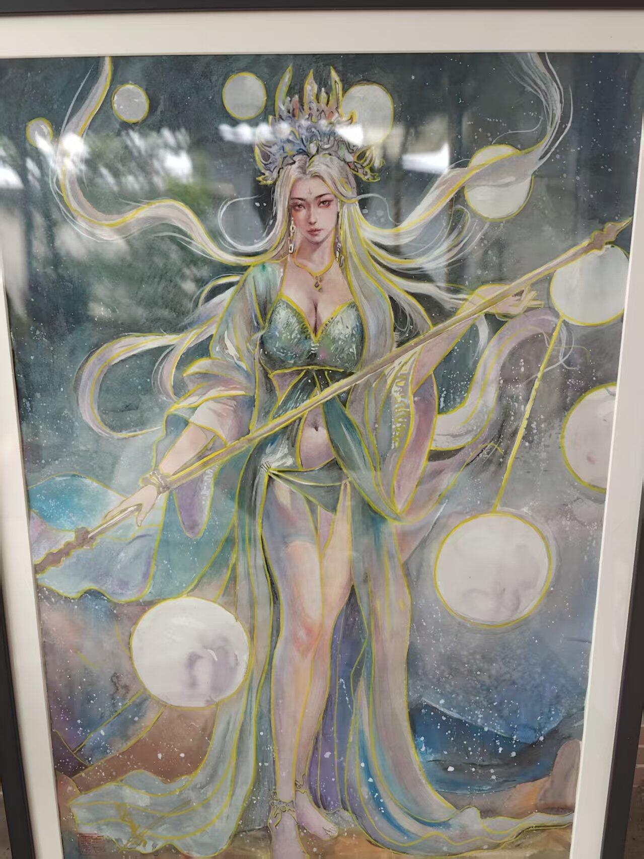 NO.30 好又多金牌大场，每周一站式配齐，方便凑单！（周6晚9点截拍，卖家送拍0抽成！） 【原画】琅琊卡藏 月之幽灵 ·墨壹老师原稿 太阴元君 常曦 精致装裱 包含画框55cm*77cm 艺术佳作【十二瑶轮分朔望，三千星斗护玄裳】