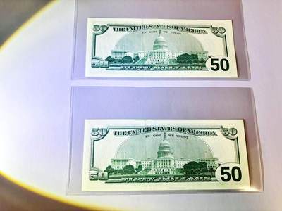 【Blue Auction】世界纸币精拍第811期——18级TOP拍卖/信誉/品质/专业/高效💫 【一组2张连号】美国 1996年50美金 全新UNC