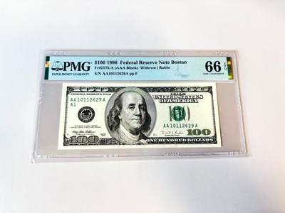 【Blue Auction】世界纸币精拍第811期——18级TOP拍卖/信誉/品质/专业/高效💫 【AAA冠无47】美国 1996年100美金 PMG66EPQ 