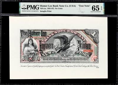 【Blue Auction】世界纸币精拍第811期——18级TOP拍卖/信誉/品质/专业/高效💫 美国1881年HLBNC钢版雕刻测试钞 PMG65EPQ（该公司彼时由Thomas F. Morris任主管 推出此券后一炮而红 在1883年击败ABNC赢得美国邮政首个四年期印刷合同 1891年被ABNC并购后Morris成为ABNC首席设计师）（1893年Morris出任BEP雕刻部部长 主持包括‘1896年教育券’在内的美国钞券史上多个重大项目 是近现代美元纸币雕刻体系的奠基人）