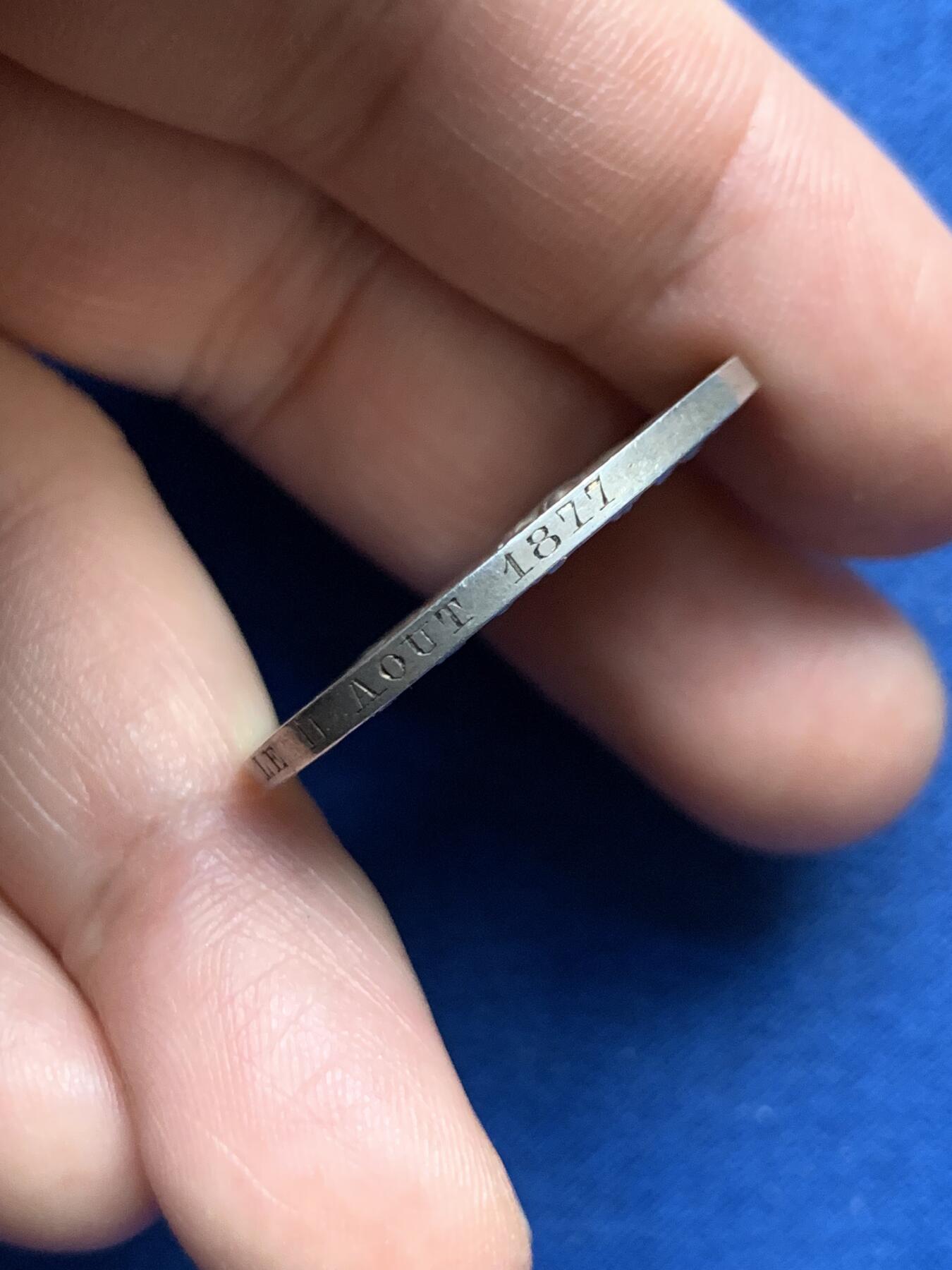 《竞宝斋》第481场 周日，周一 2场连拍 （全场包邮）20级店铺 欢迎送拍 法国1877年结婚纪念银章 30mm 12克 蜜蜂银标