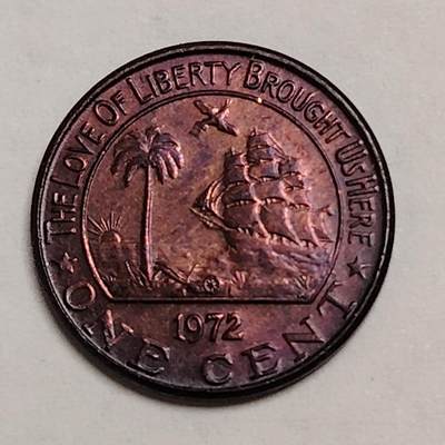 布加迪🐬～世界钱币(上海)🌾第 290 期 /  各国套币和散币 - 利比里亚🇱🇷 1972年 1分