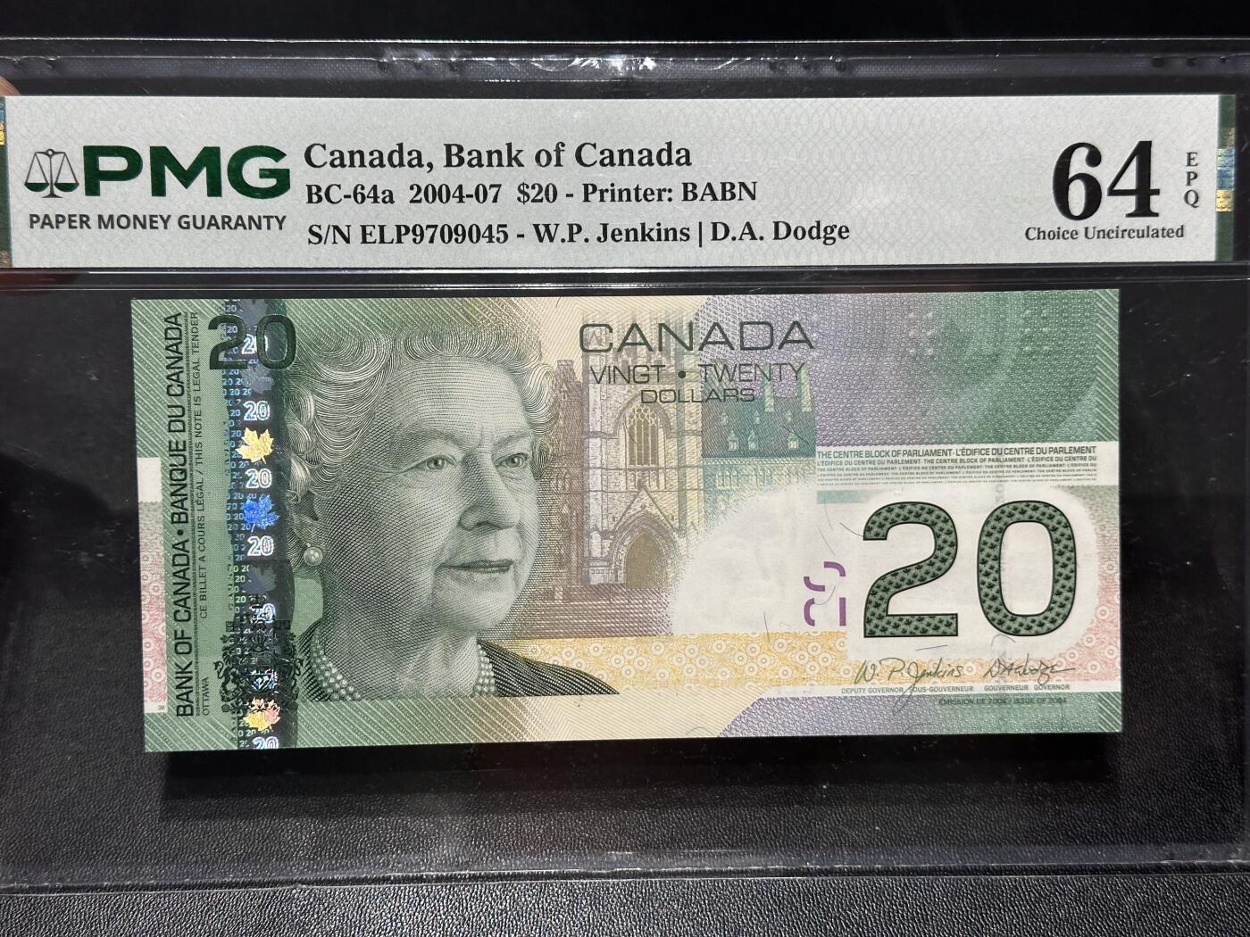 《外钞收藏家》第六百二十八期（精品百拍场）（长期征集拍品、欢迎藏友们联系合作） 2004-07年加拿大旅版20元 PMG64E